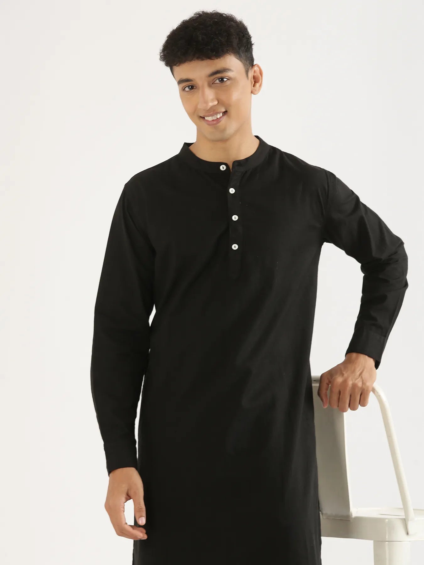 Men Black Airy Linen Long Kurta
