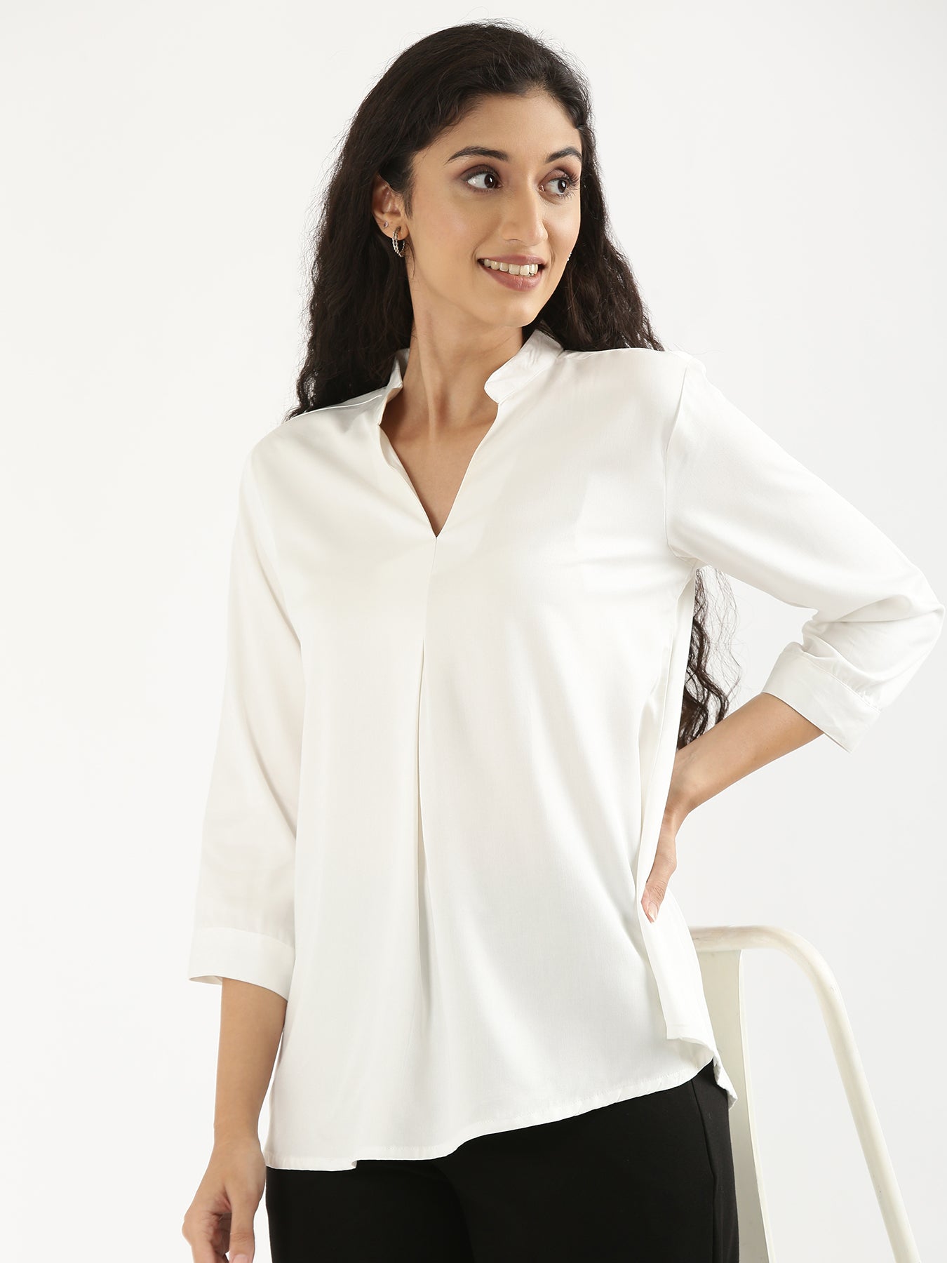 White Viscose Pleated Top