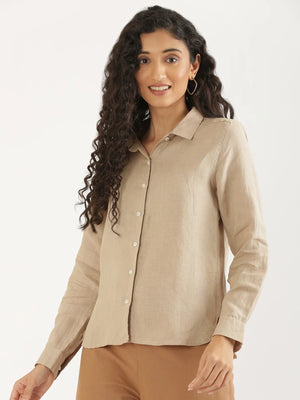 Women Taupe Pure Linen Shirt