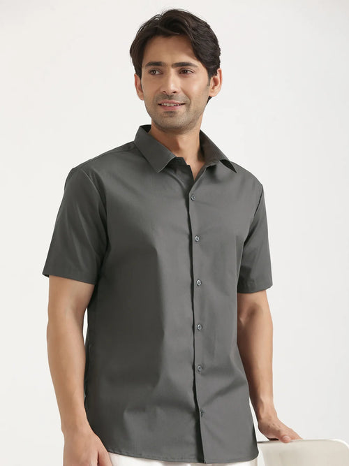Men Dark Grey Better Cotton Short Sleeve Shirt