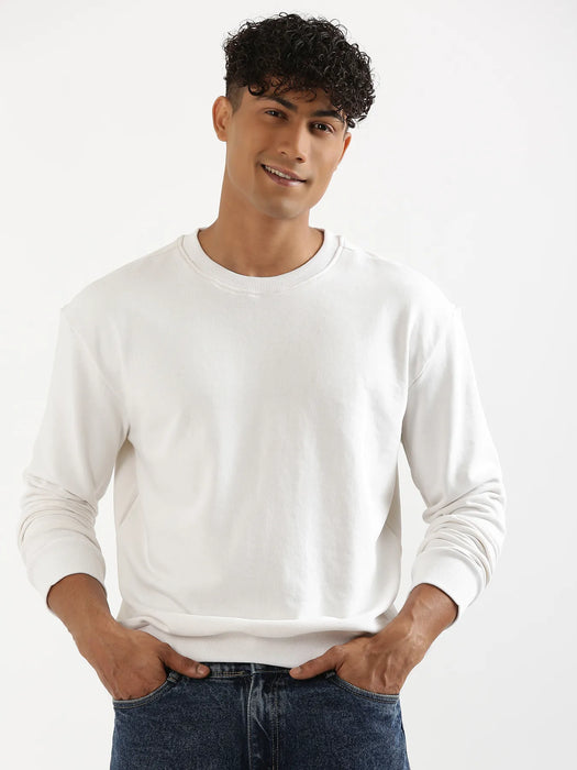 Unisex White Round Neck Sweatshirt