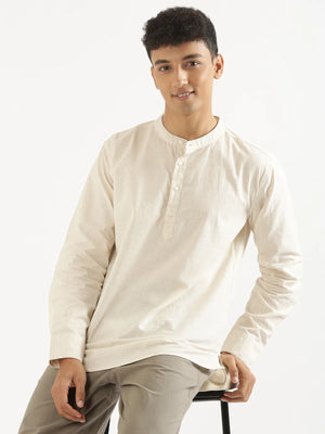 Men Ecru Airy Linen Short Kurta