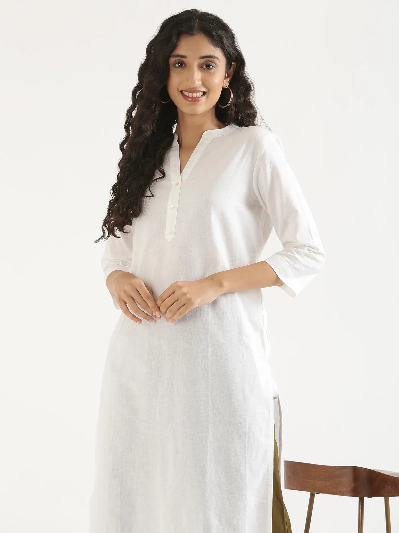 Women White Airy Linen Long Kurta
