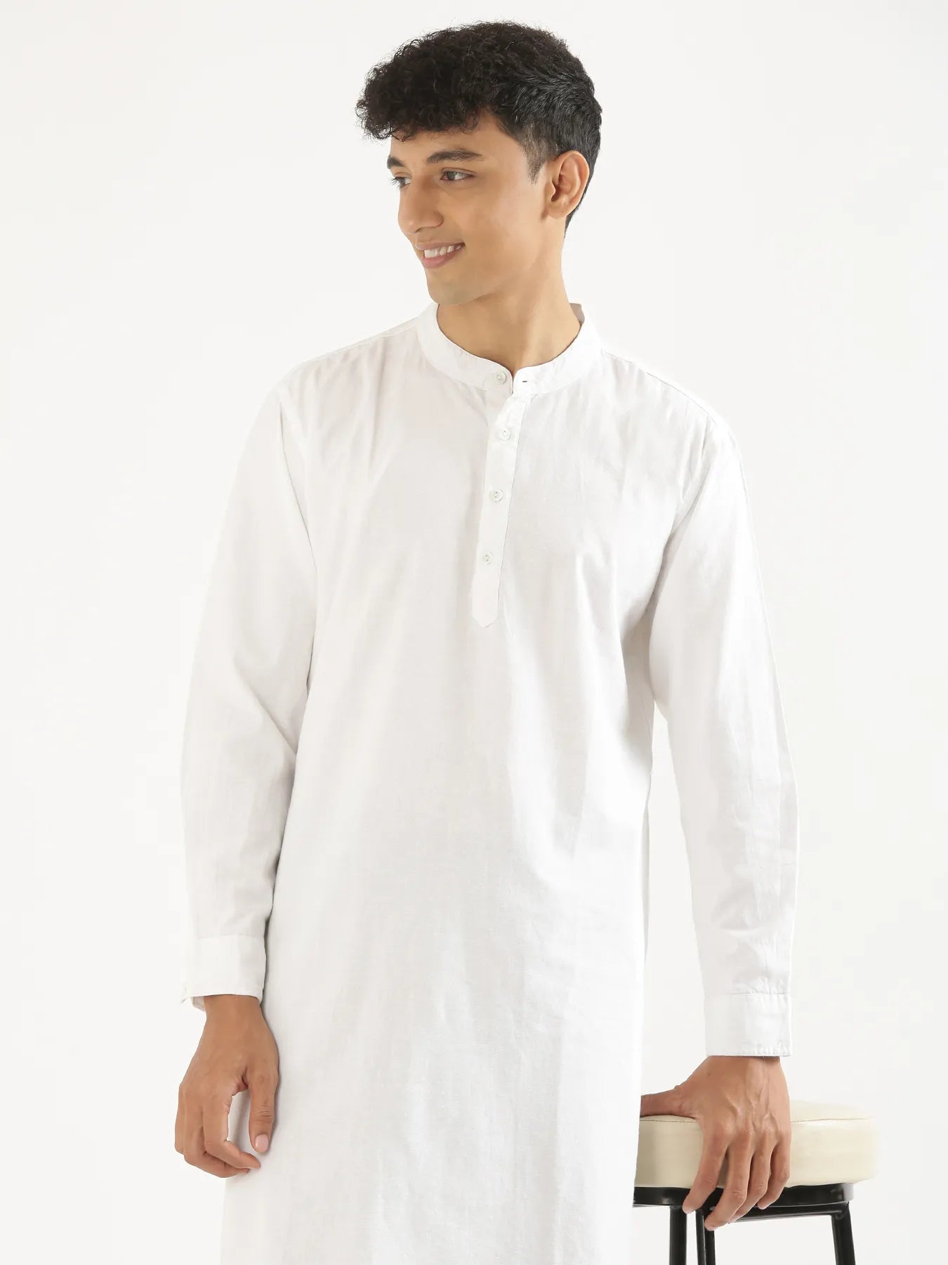 Men White Airy Linen Long Kurta