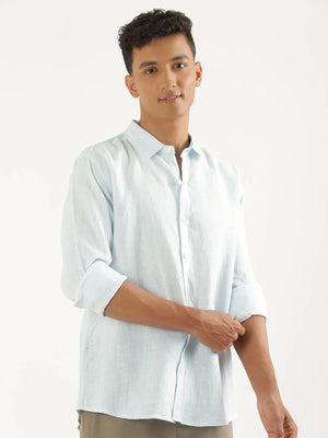 Men Light Blue Pure Linen Full Sleeve Shirt
