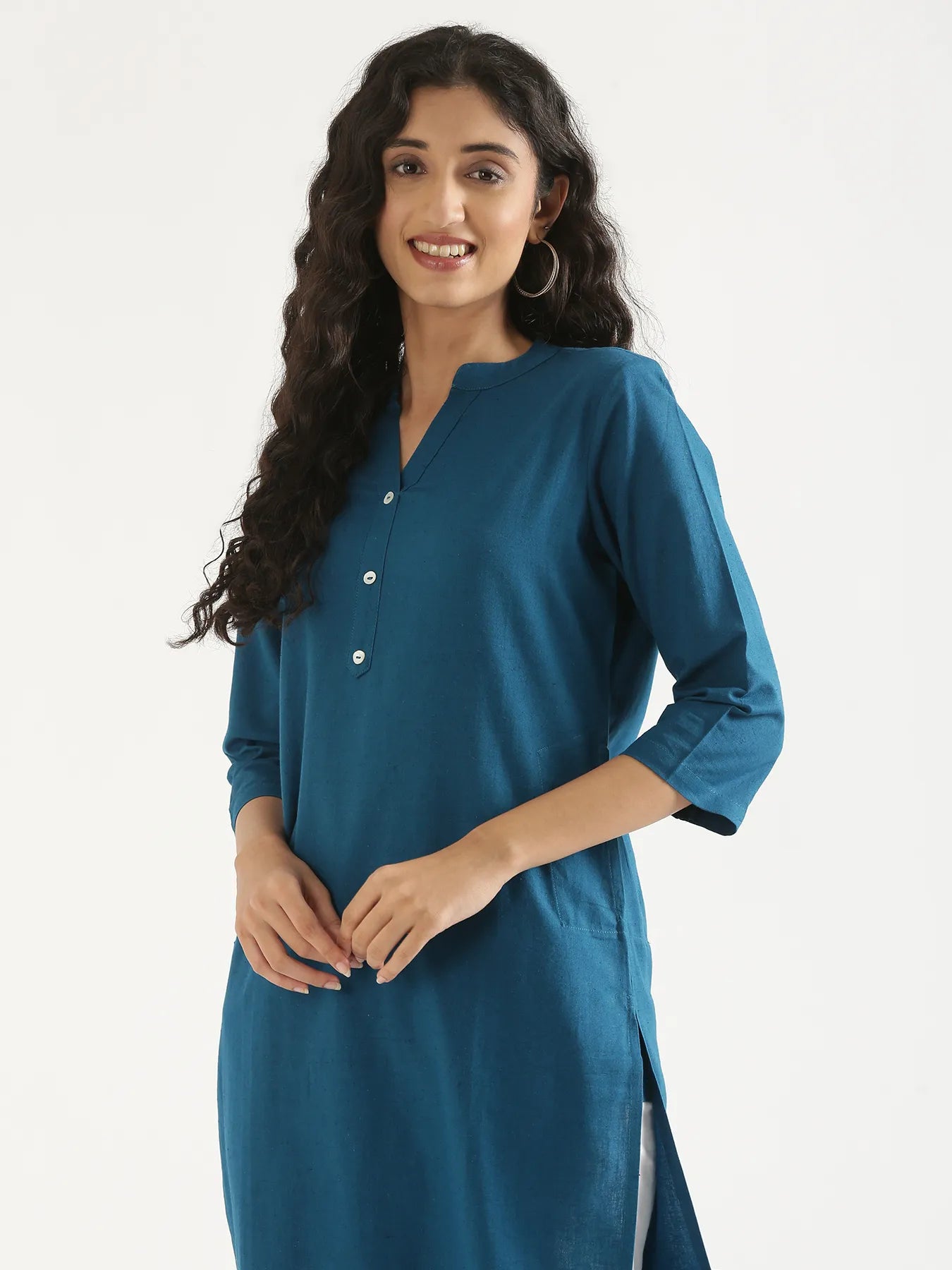 Women Turquoise Airy Linen Long Kurta
