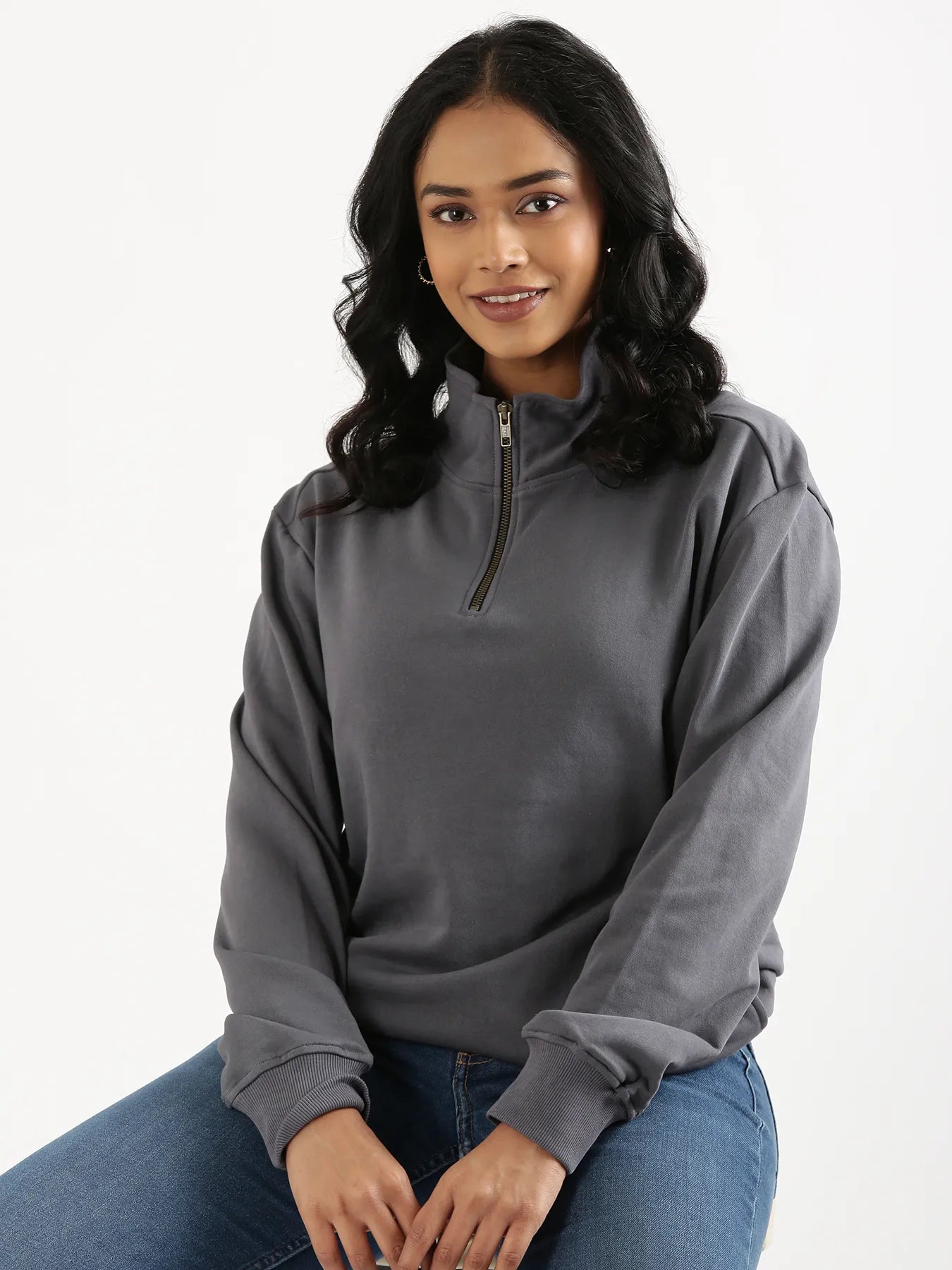 Unisex Grey Zip Neck Sweatshirt
