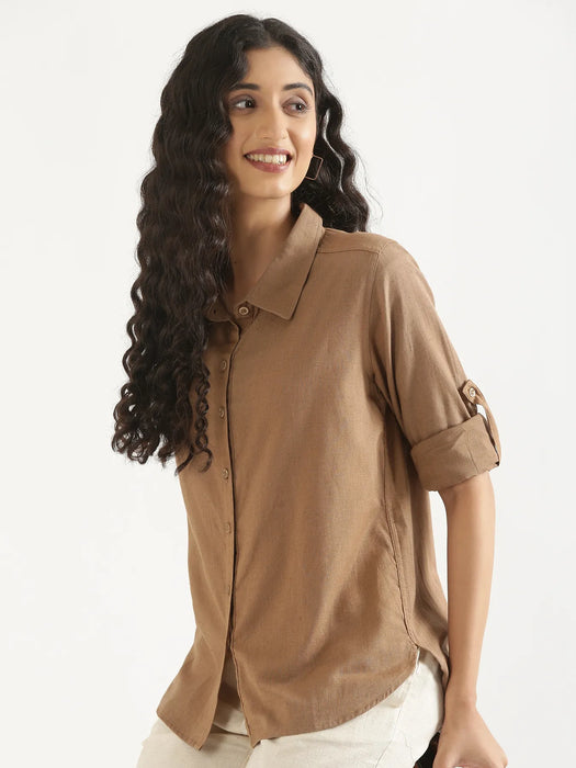 Women Coffee Brown Airy-Linen Shirt