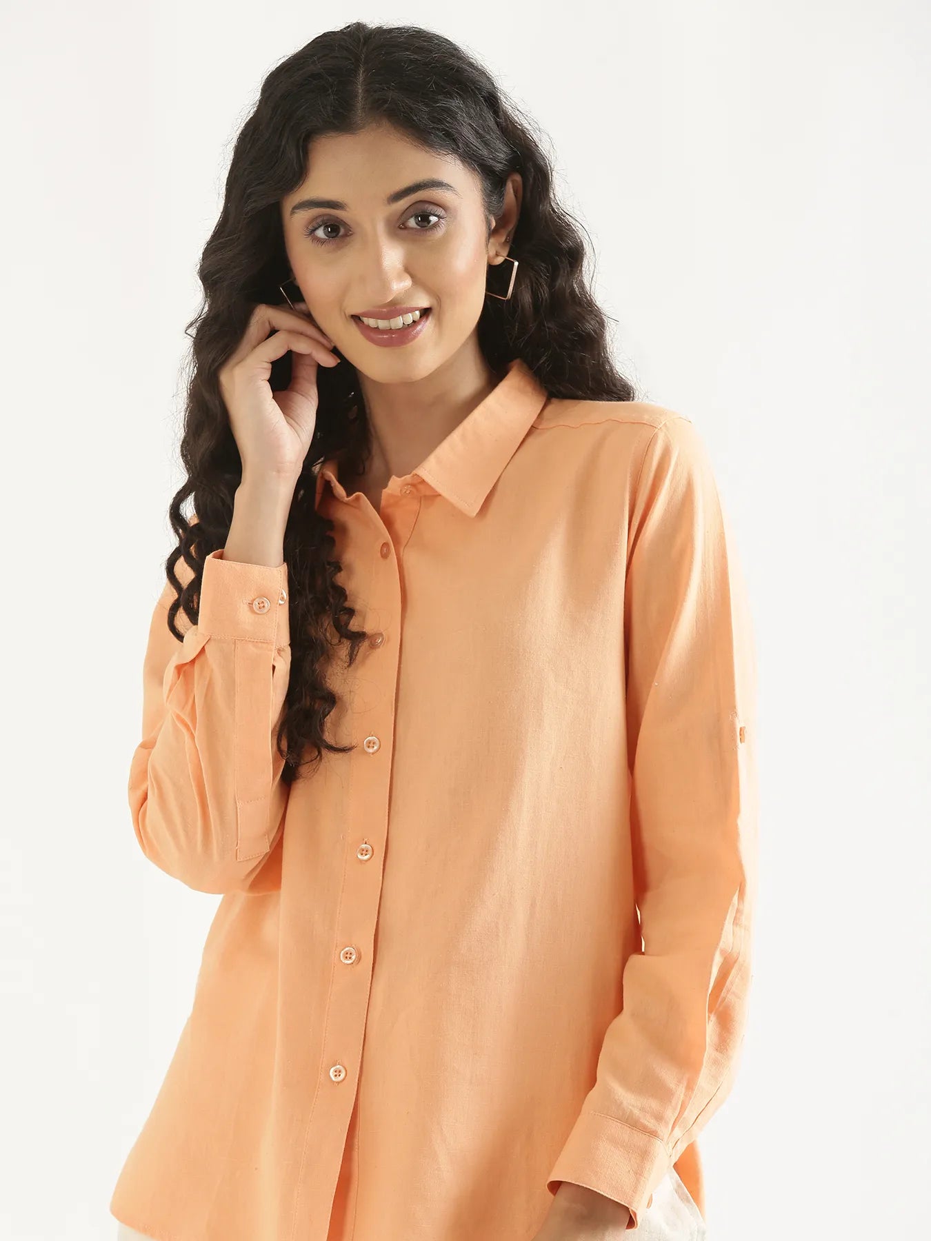 Women Peach Airy-Linen Shirt
