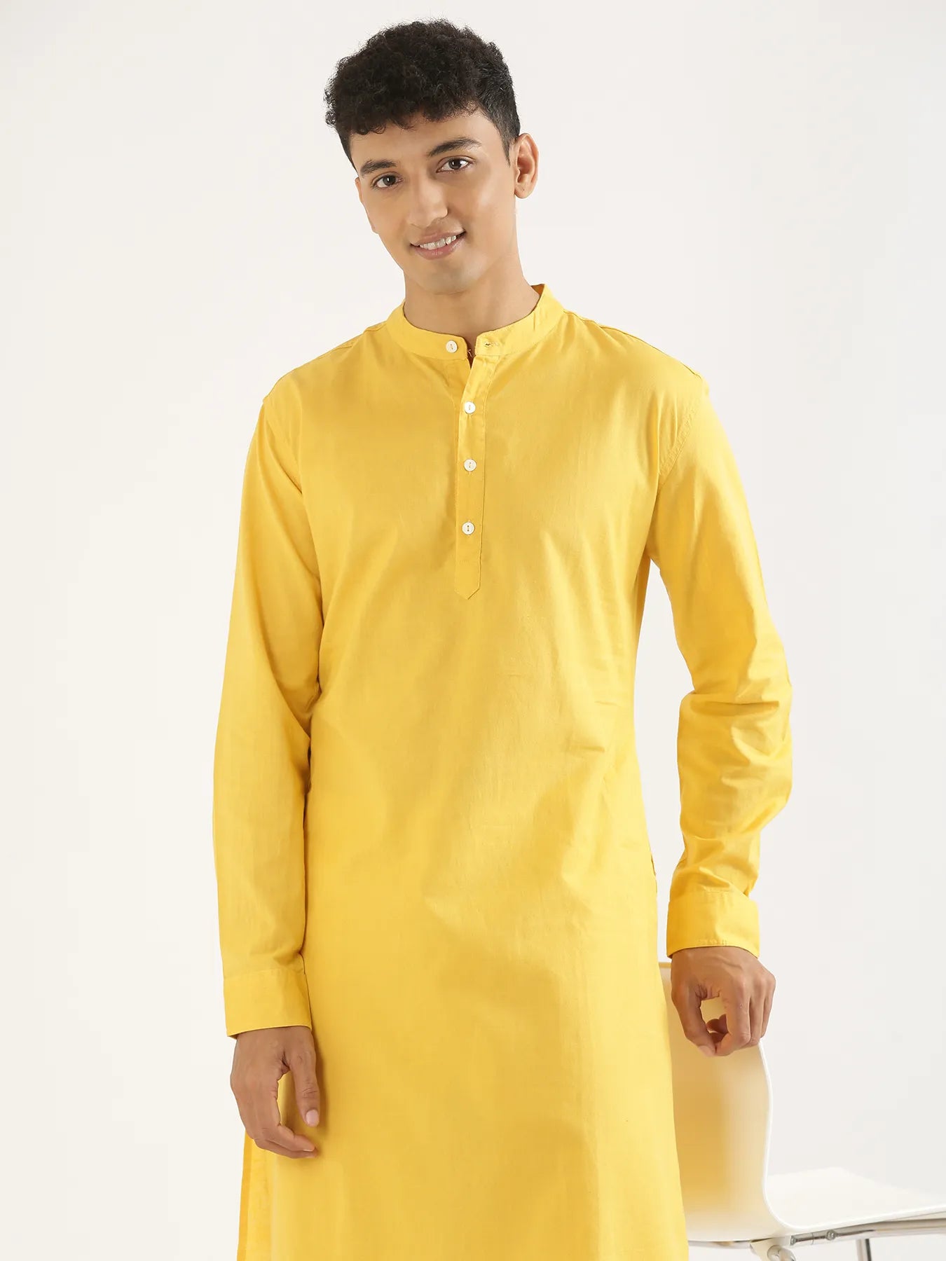Men Yellow Airy Linen Long Kurta