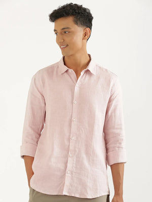 Men Light Pink Pure Linen Full Sleeve Shirt