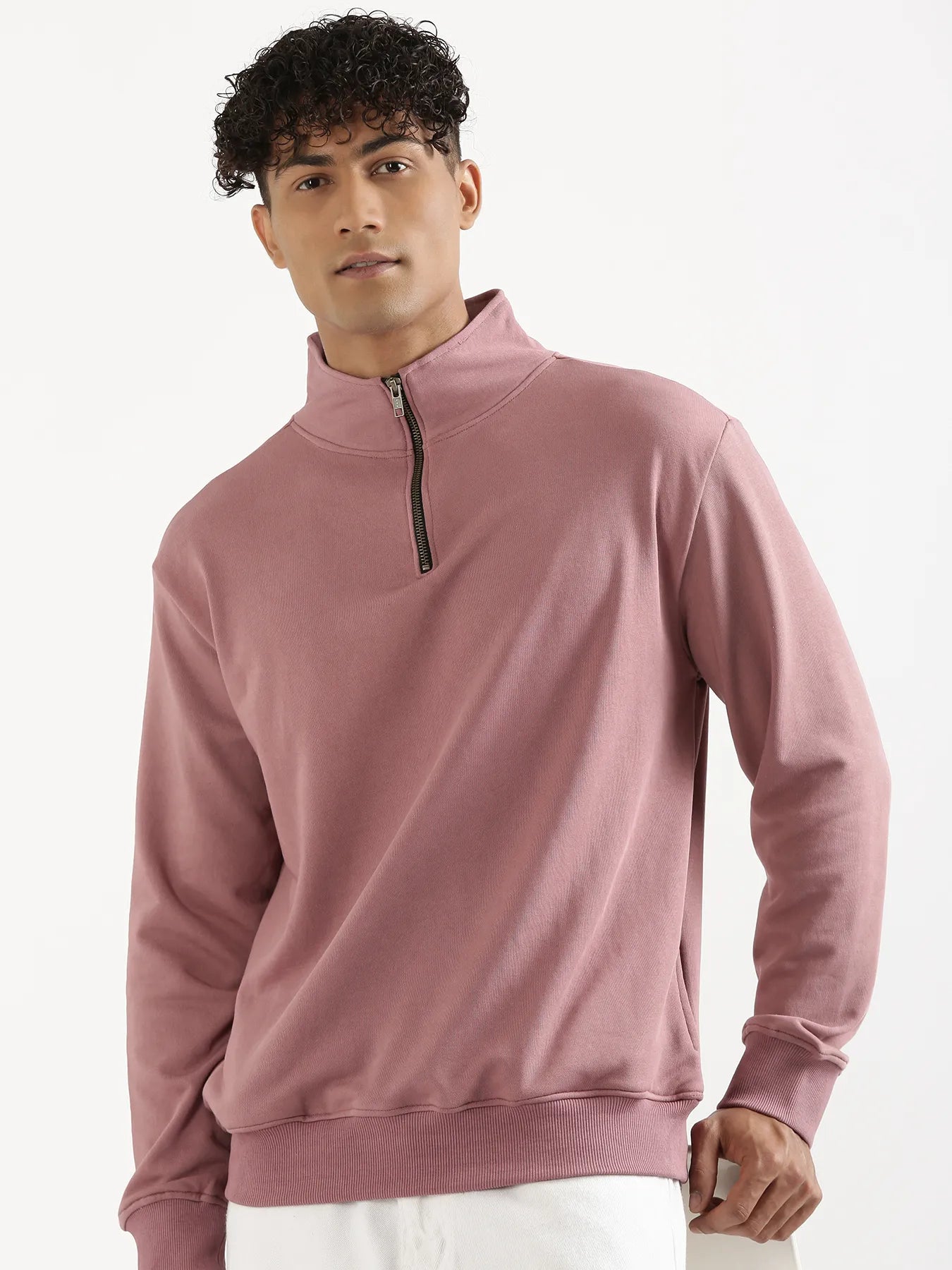 Unisex Rose Taupe Zip Neck Sweatshirt