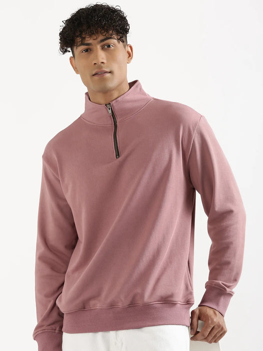 Unisex Rose Taupe Zip Neck Sweatshirt