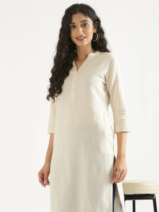 Women Ecru Airy Linen Long Kurta