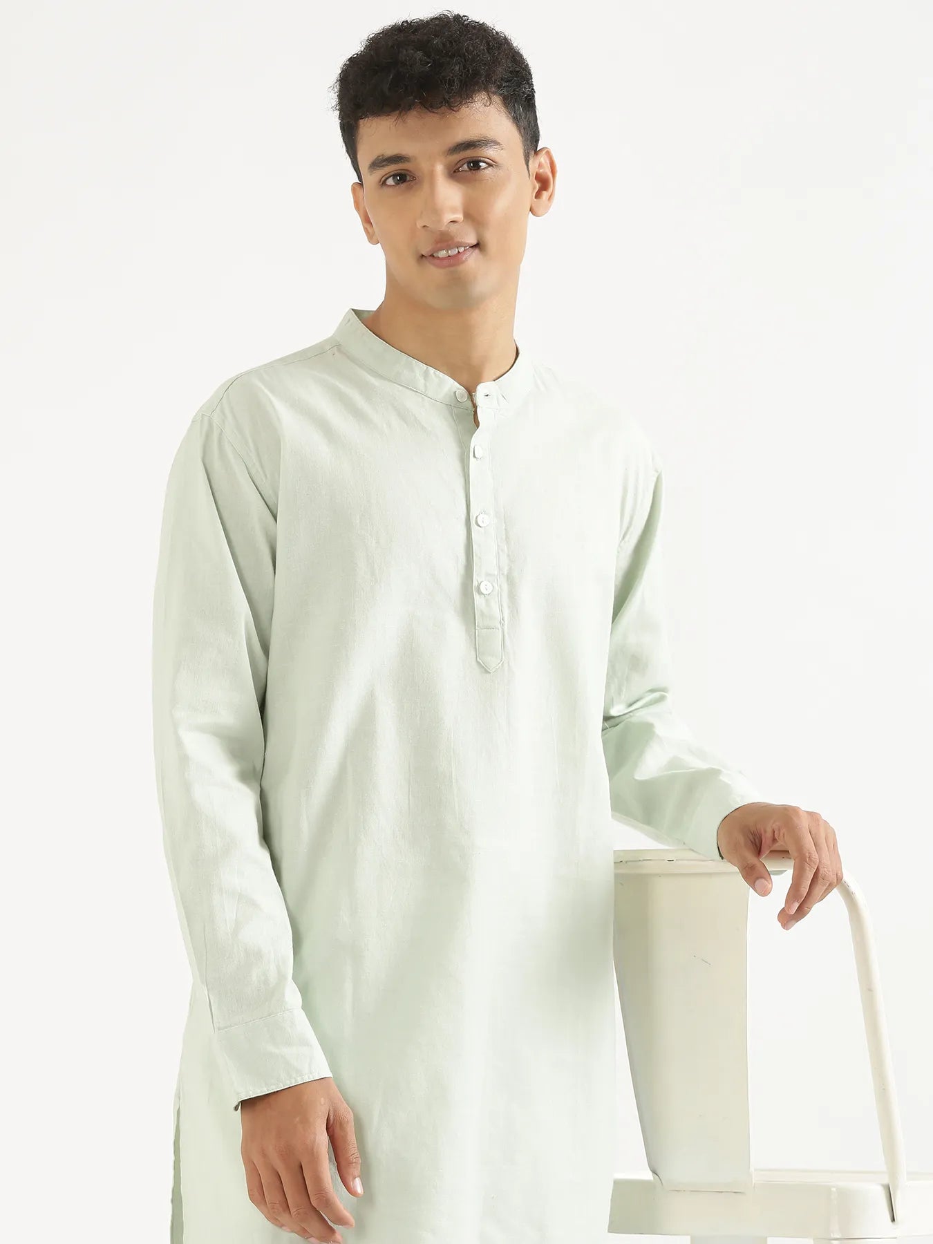Men Mint Green Airy Linen Long Kurta