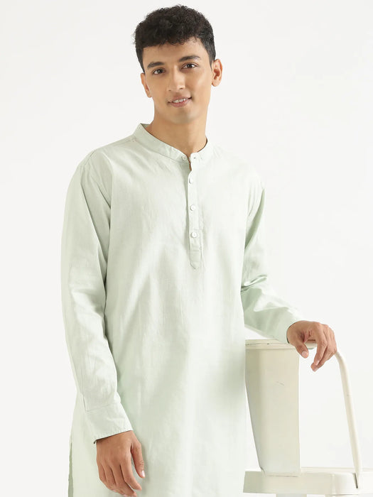 Men Mint Green Airy Linen Long Kurta
