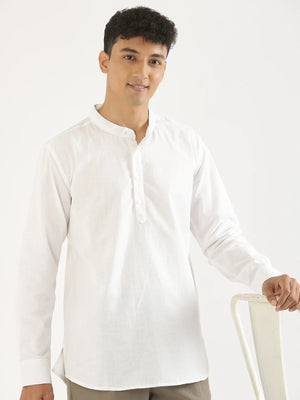 Men White Airy Linen Short Kurta