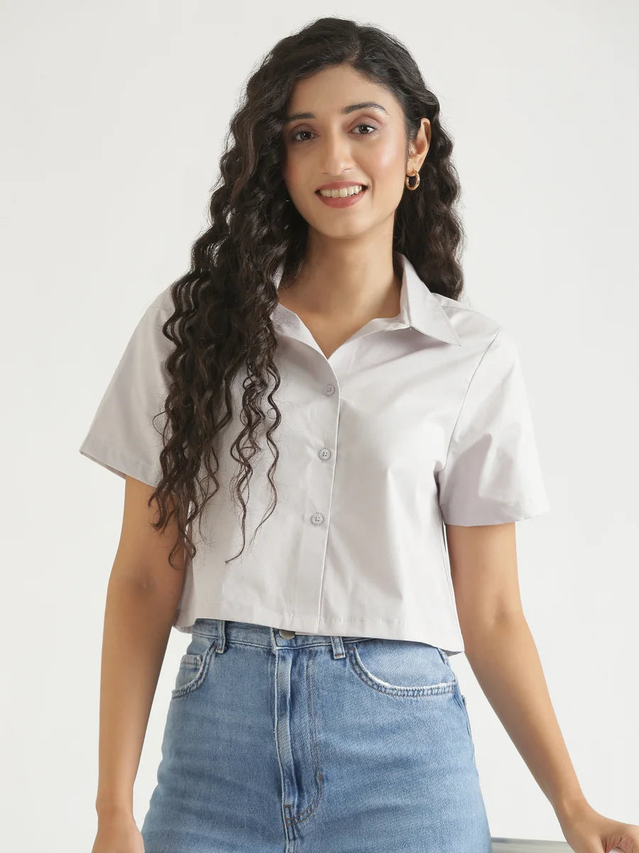 Women Grey Better Cotton Crop Shirt