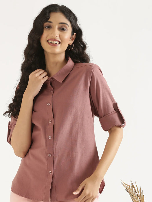 Women Rose Taupe Airy-Linen Shirt