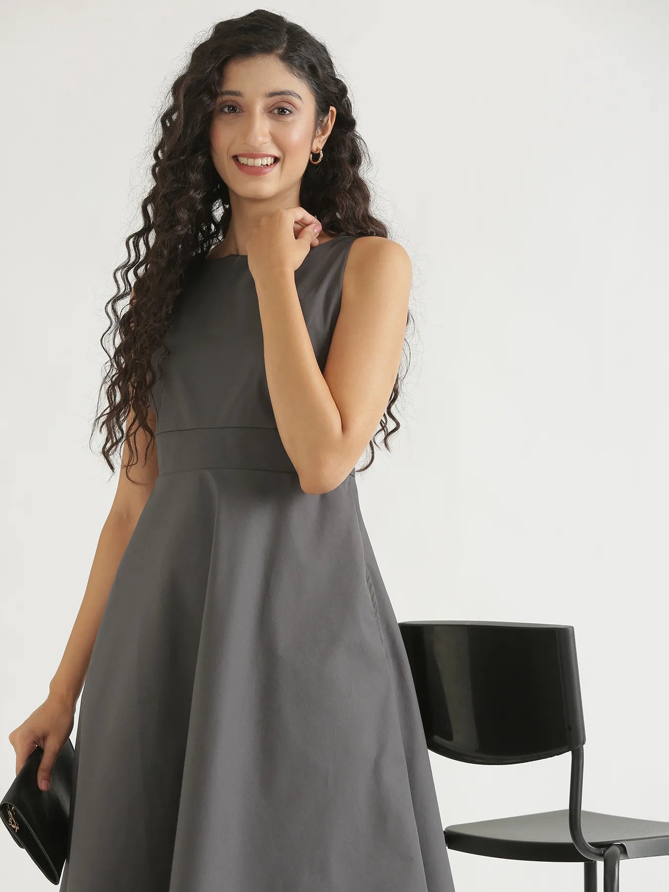 Women Dark Grey Better Cotton  Flared Dress