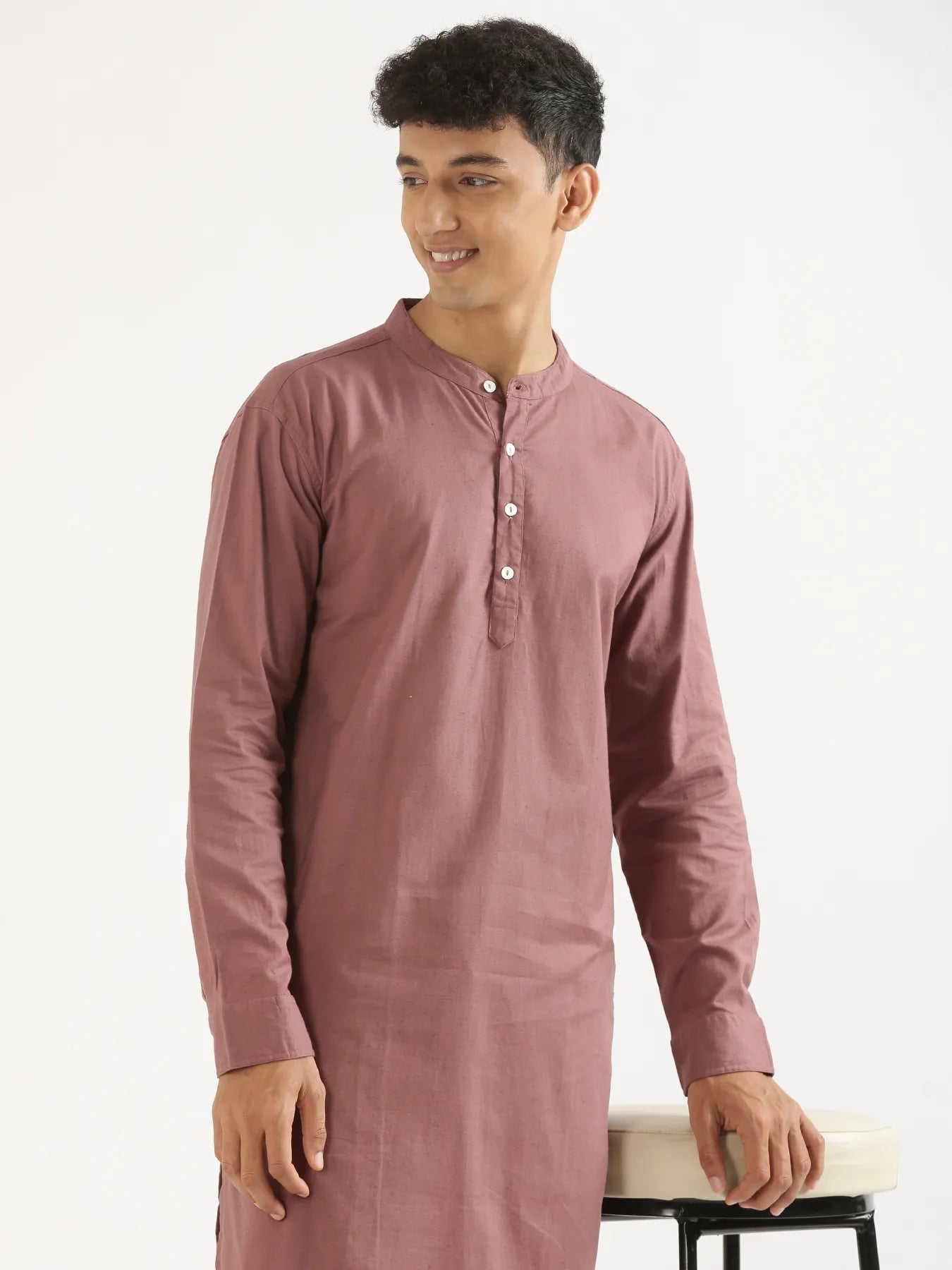 Men Rose Taupe Airy Linen Long Kurta