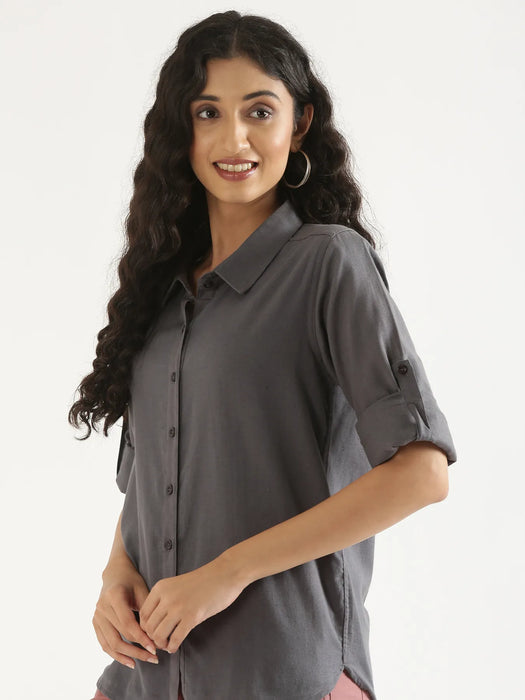 Women Slate Grey Airy-Linen Shirt