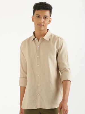 Men Taupe Pure Linen Full Sleeve Shirt