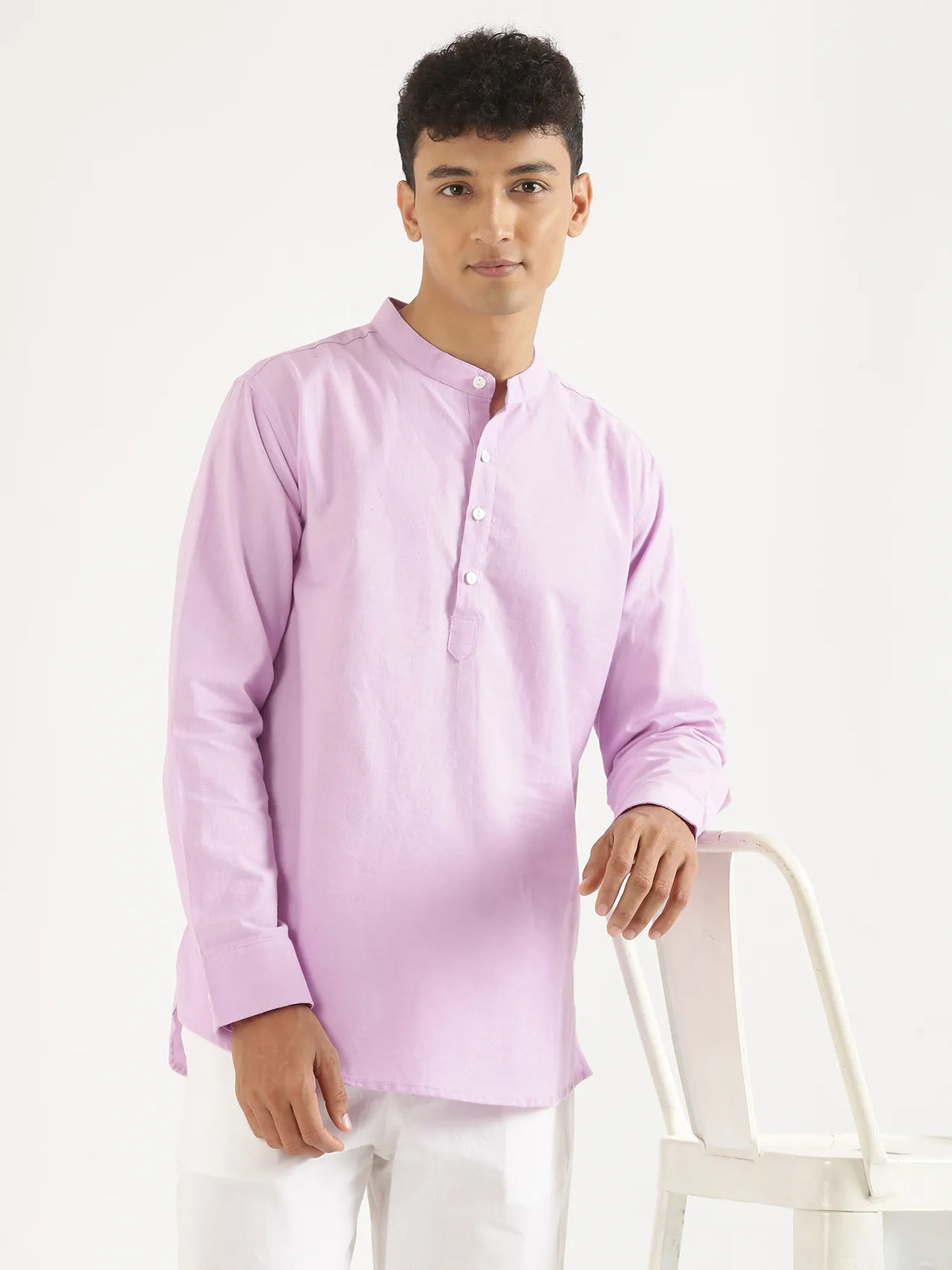Pick Any 3 Men Airy Linen Short Kurta - Lilac