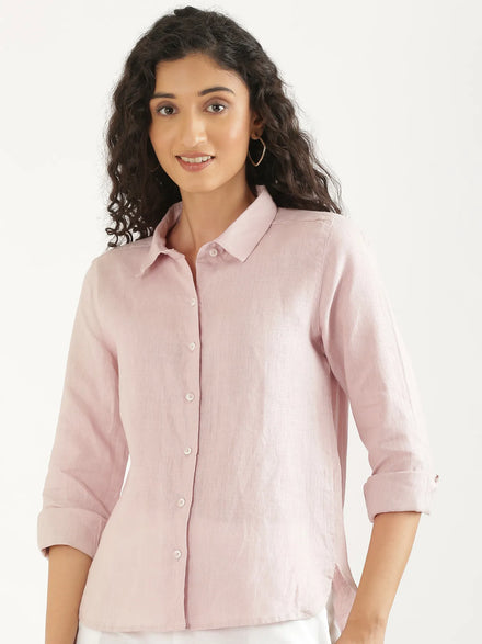 Women Light Pink Pure Linen Shirt