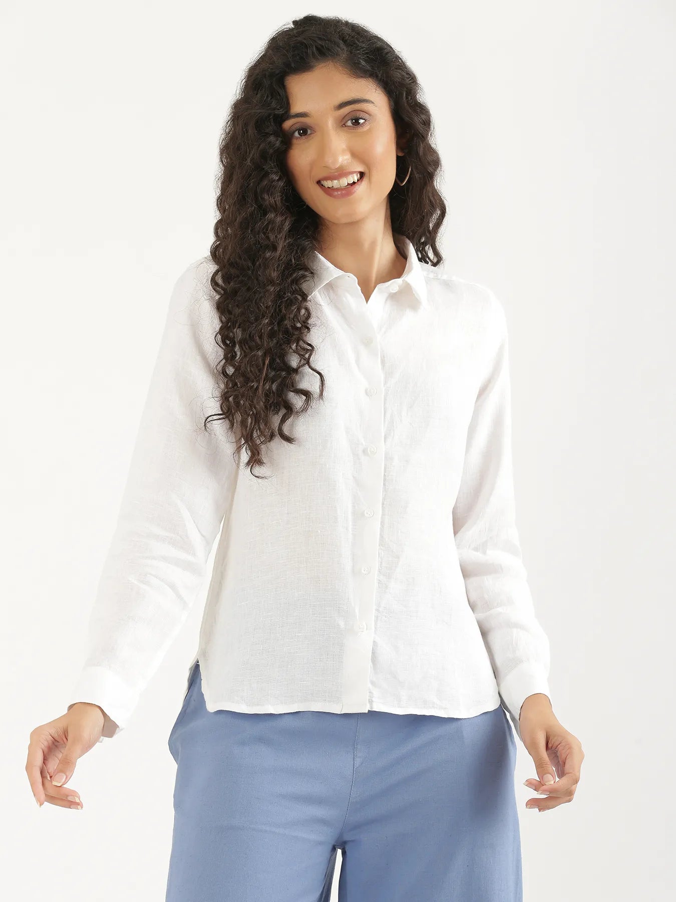 Women White Pure Linen Shirt