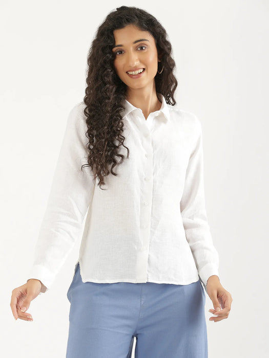 Women White Pure Linen Shirt
