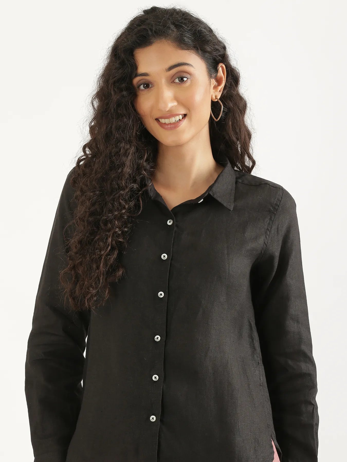 Women Black Pure Linen Shirt