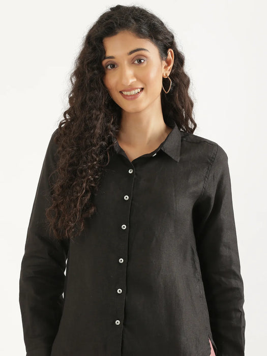 Women Black Pure Linen Shirt