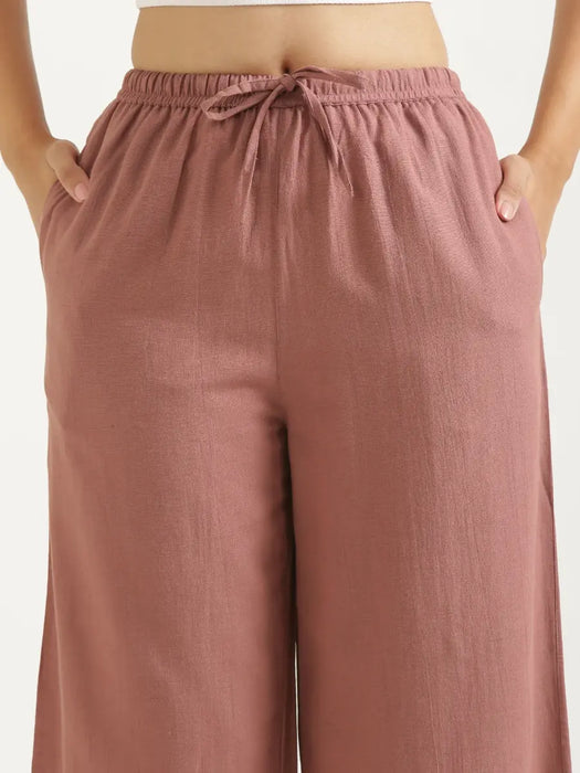Women Rose Taupe Flowy Linen Wide Leg Pants