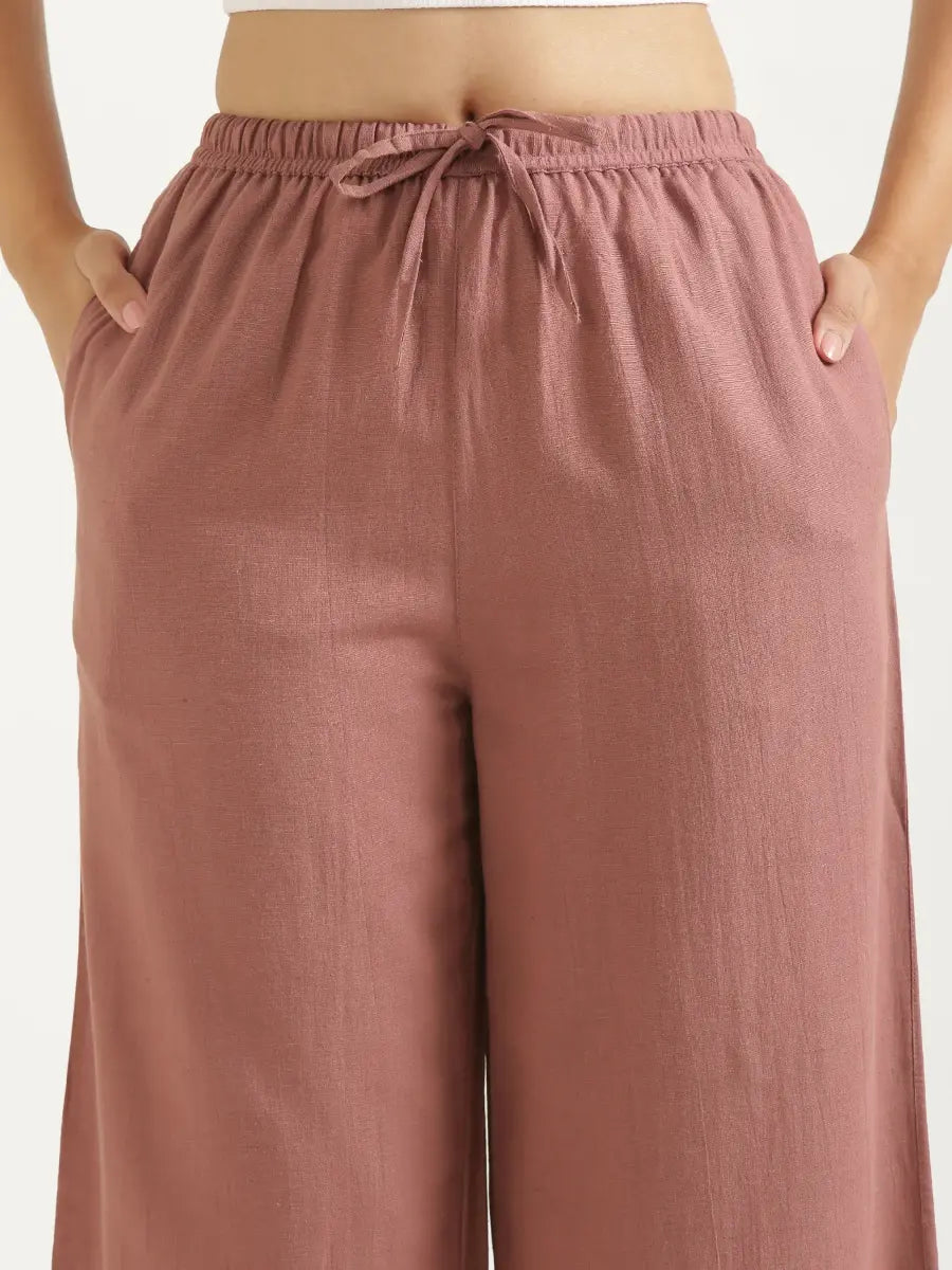 Women Rose Taupe Flowy Linen Wide Leg Pants