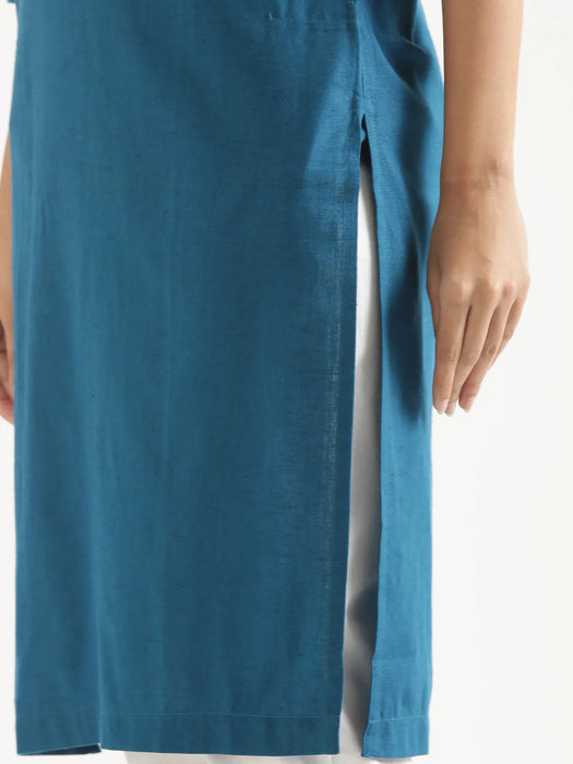 Women Turquoise Airy Linen Long Kurta