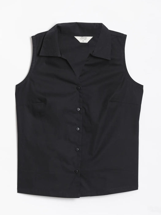 Women Black Better Cotton Sleeveless Shirt