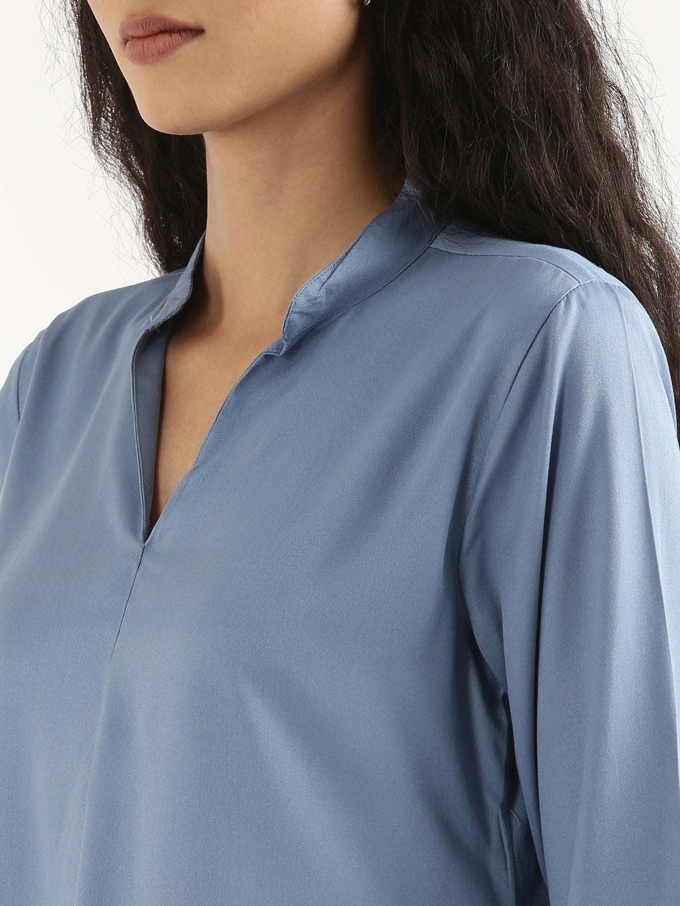 English Blue Viscose Pleated Top