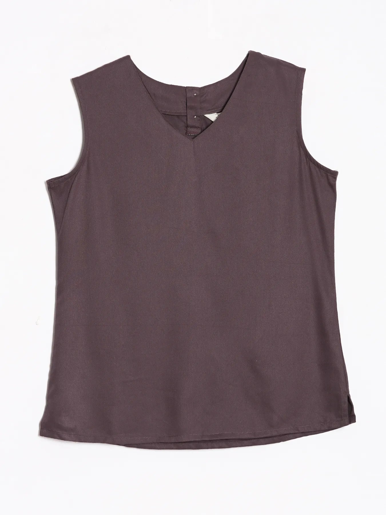 Women Brinjal V-Neck Sleeveless Top