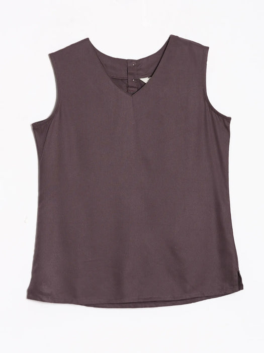 Women Brinjal V-Neck Sleeveless Top