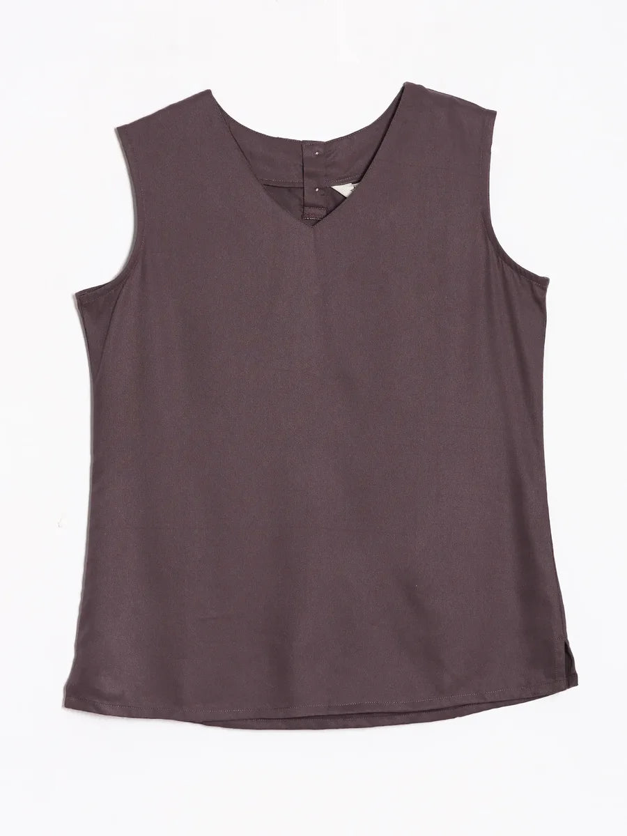 Women Brinjal V-Neck Sleeveless Top
