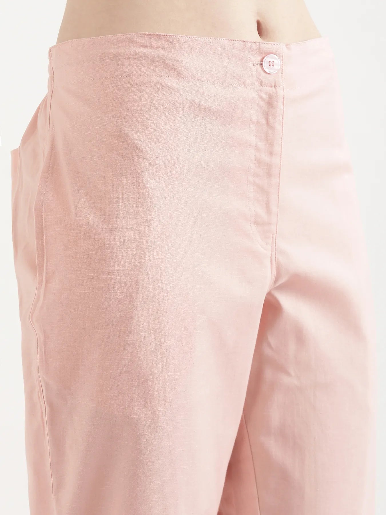 Women Salmon Pink Airy Linen Straight Pant
