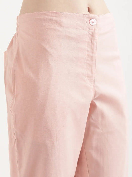 Women Salmon Pink Airy Linen Straight Pants
