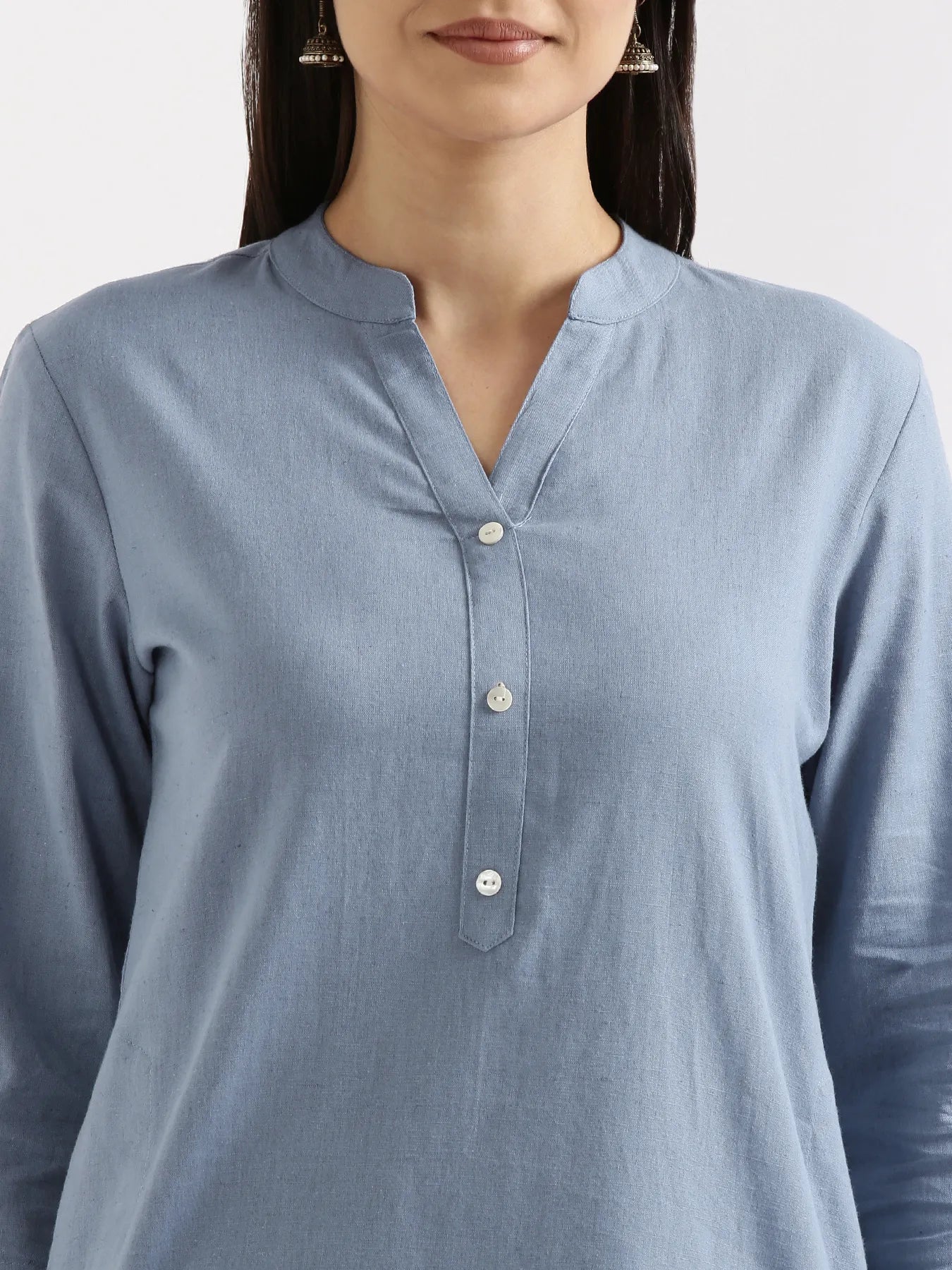 Women English Blue Airy Linen Long Kurta