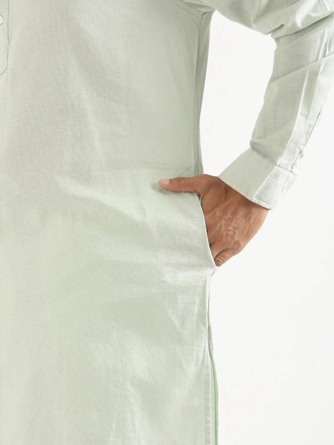 Men Mint Green Airy Linen Long Kurta