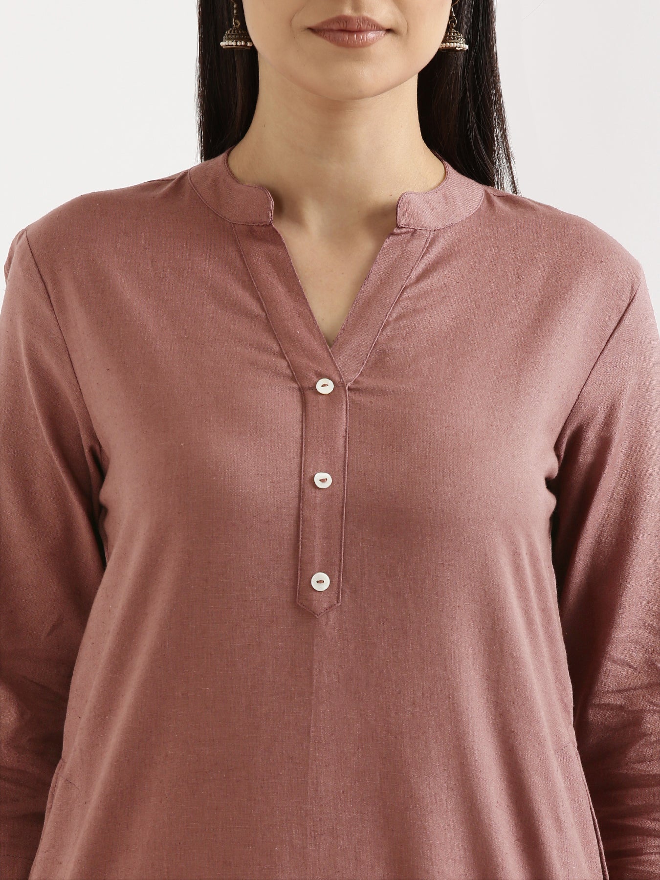 Rose Taupe Airy Linen Long Kurta