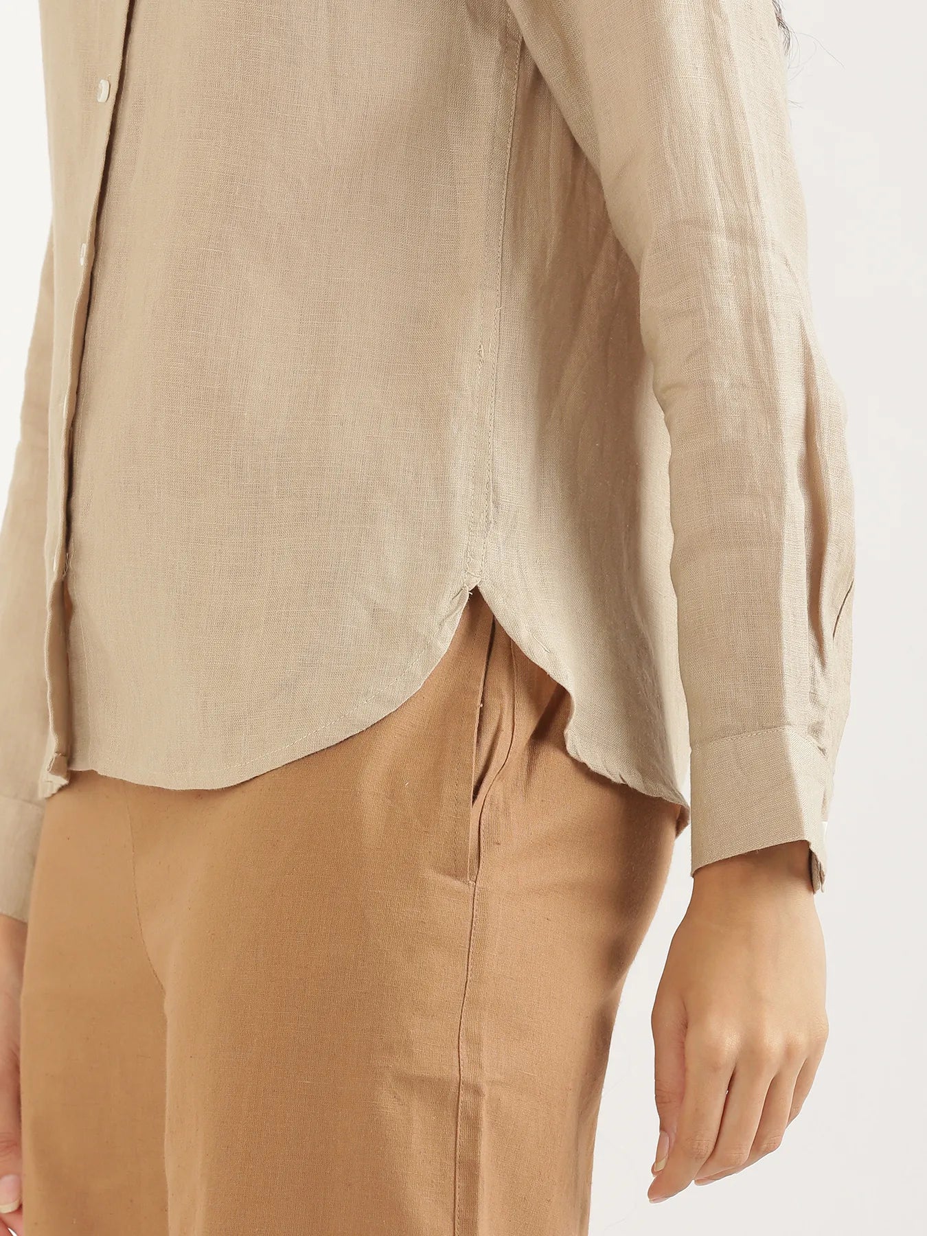 Women Taupe Pure Linen Shirt