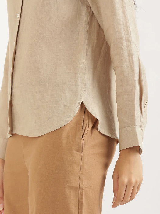 Women Taupe Pure Linen Shirt