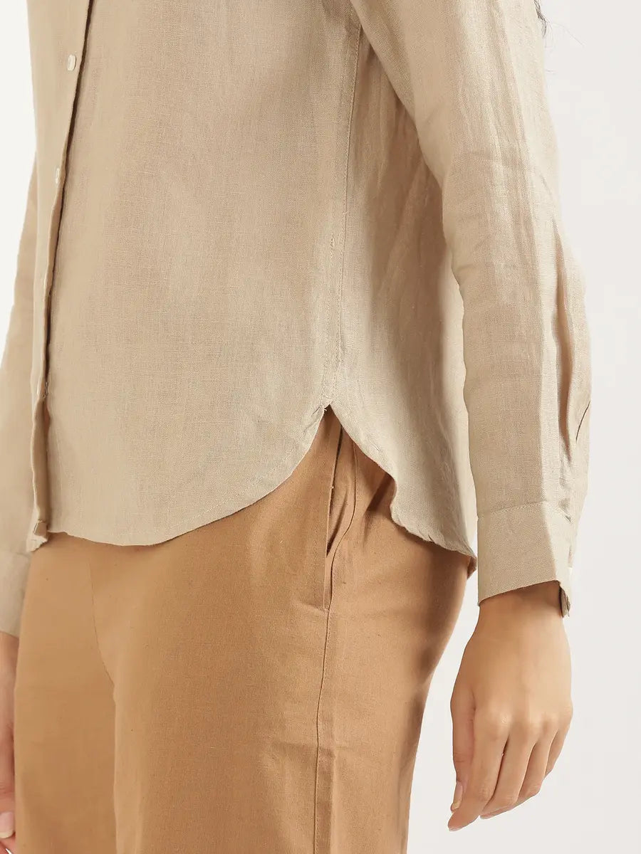 Women Taupe Pure Linen Shirt