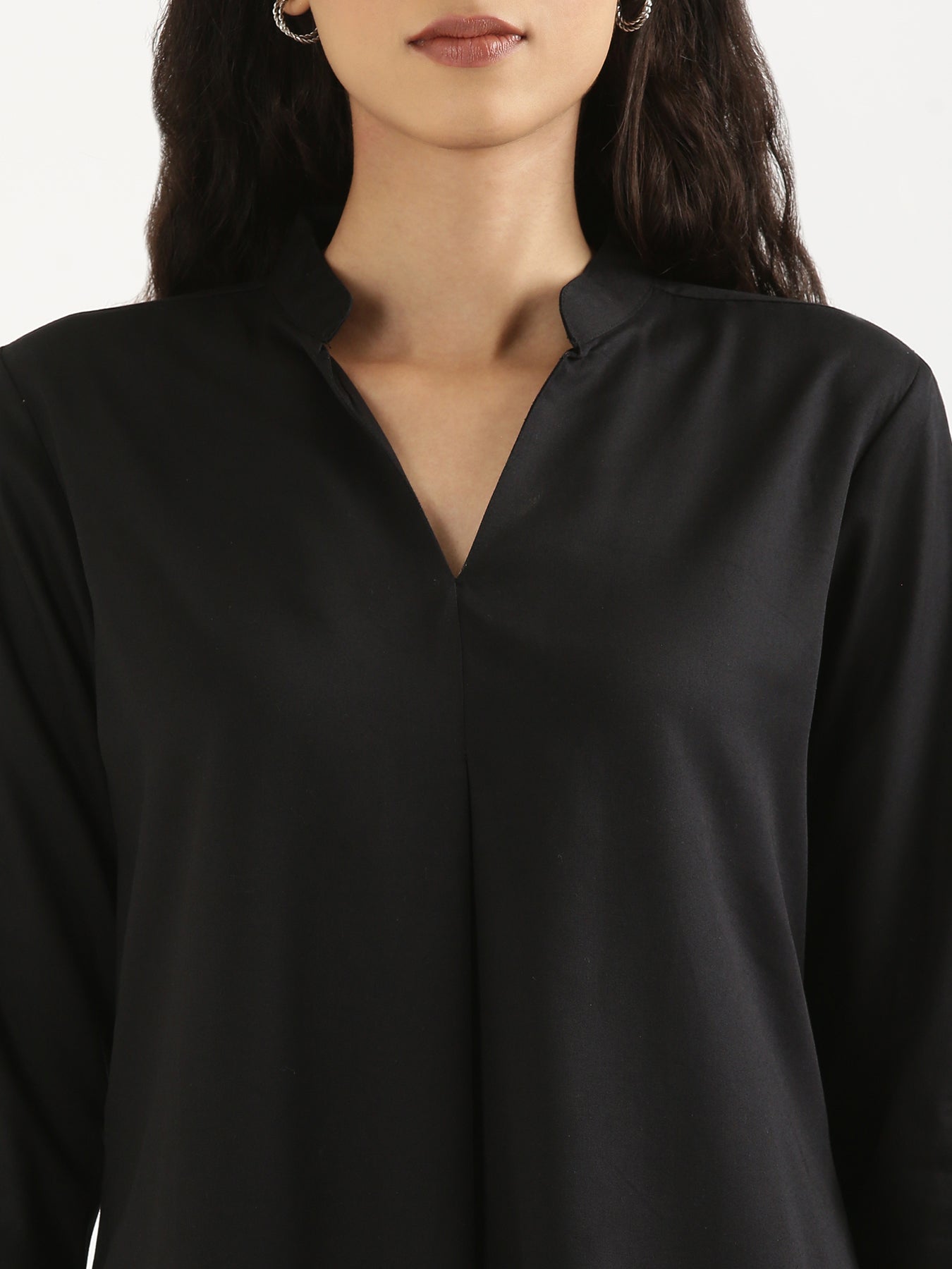 Black Viscose Pleated Top